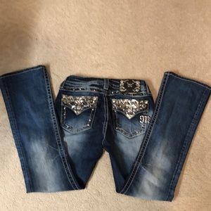 Miss Me Blue Boot Cut Jeans with Silver Accents